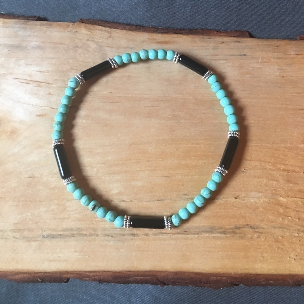 Mini “Tiffany” blue magnesite & obsidian bracelet